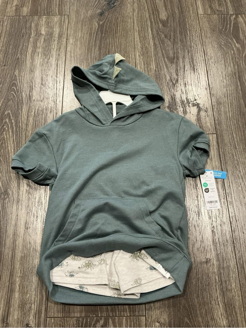 New Carter's Teal Green Hooded Short Sleeve Matching Set